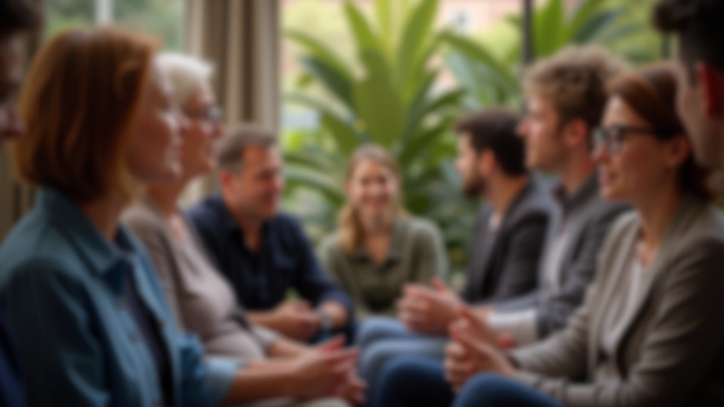 Gruppo di persone sedute in cerchio durante una sessione di supporto comunitario, che rappresenta la connessione umana nella resilienza