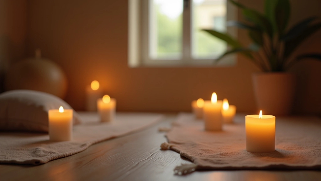 Spazio di meditazione tranquillo con candele accese, cuscini e luce naturale soffusa dalla finestra