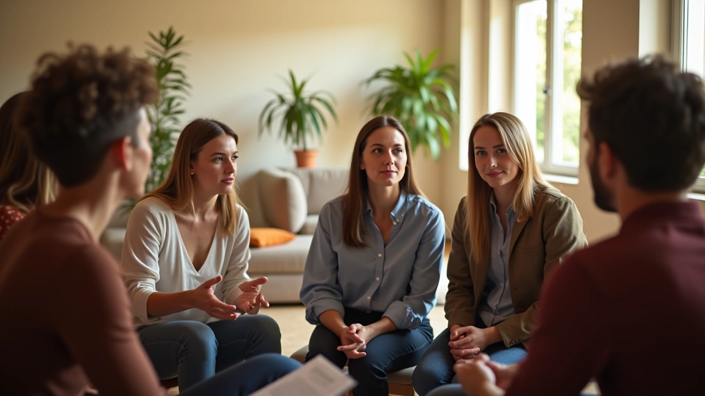 Gruppo di persone in una comunità di supporto che si ascoltano durante una sessione di resilienza