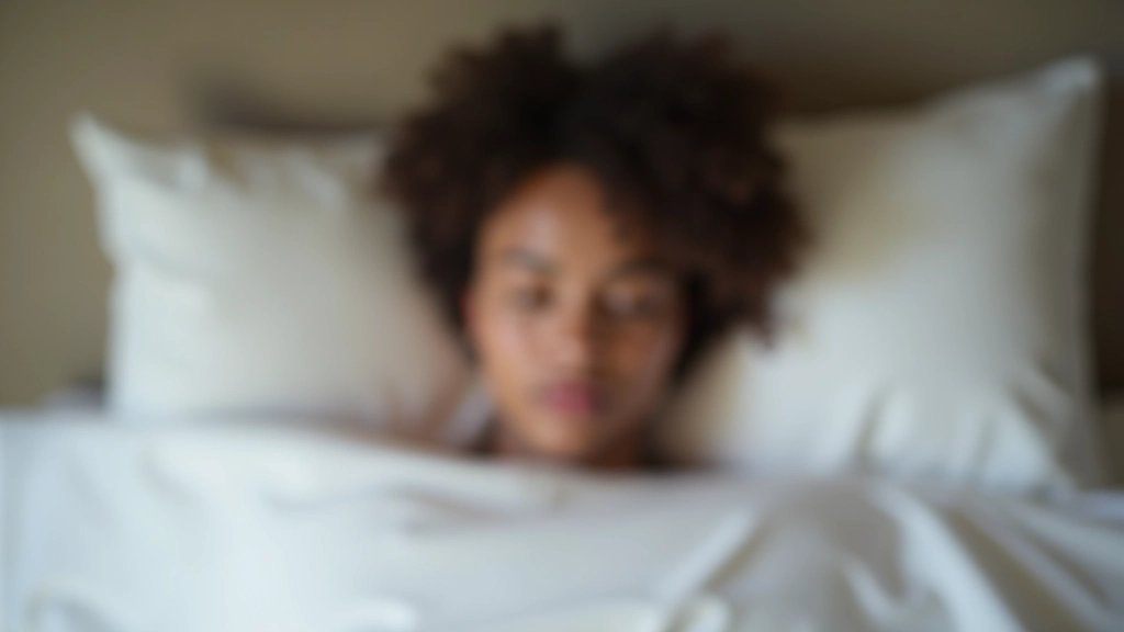 Persona che dorme pacificamente sul letto con lenzuola bianche, camera da letto calma e buio, riposo rigenerante