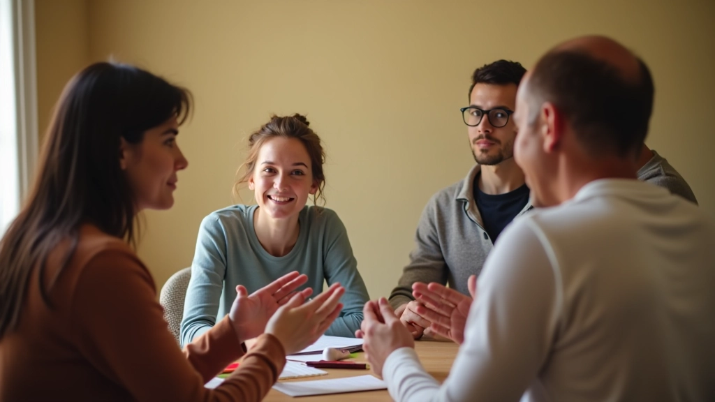 Persone che si incontrano in una comunità italiana, in discussione e supporto reciproco in un ambiente caldo e accogliente